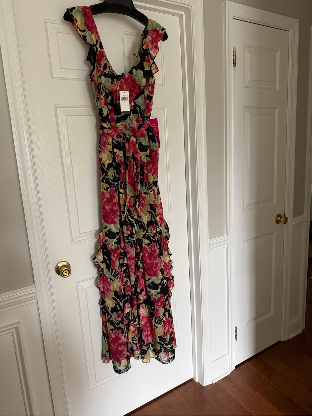 Lauren Ralph Lauren Black Maxi Dress with Pink & Green Floral Print